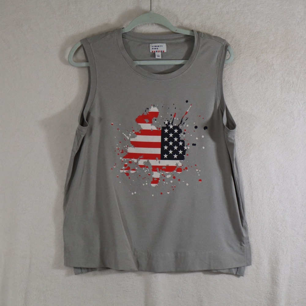 Liberty Men's Sleeveless Tank Top – Gray USA Flag Paint Splatter Size Large